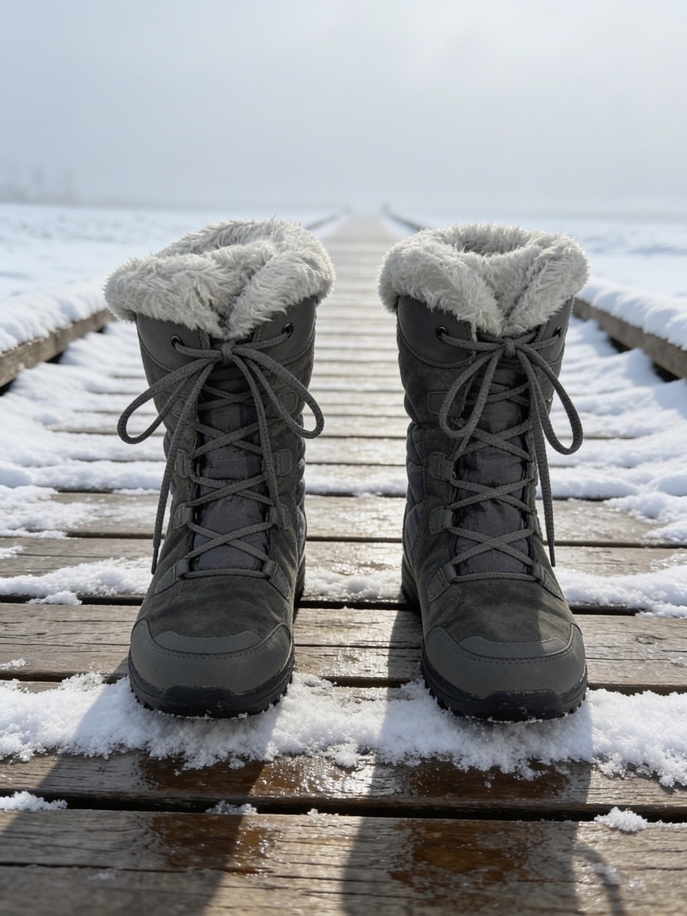 Columbia Dark Gray Faux-Fur Lace-Up Winter Boots